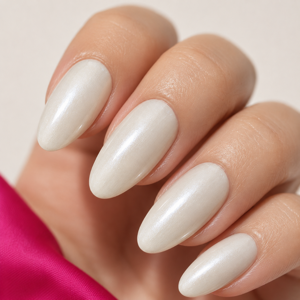 Moon Stone Almond Medium Press-On Nails — Pearlescent Ivory