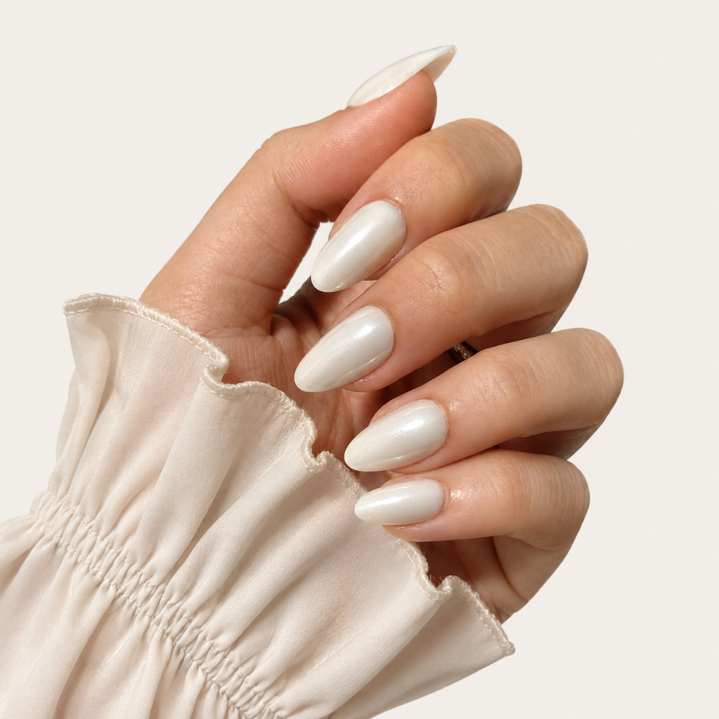 Moon Stone Almond Medium Press-On Nails — Pearlescent Ivory