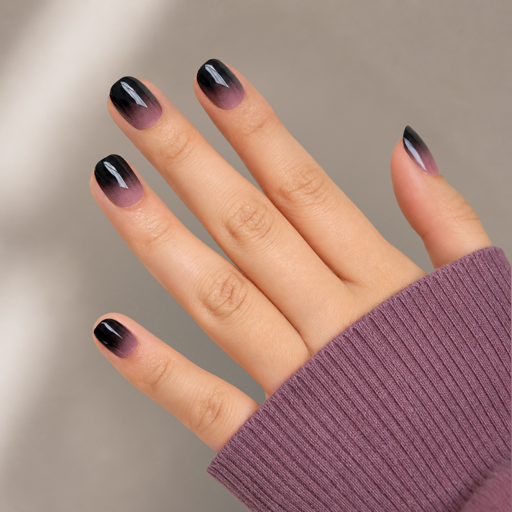Midnight Fade Natural Extra Short Press-On Nails — Black Ombre Gloss
