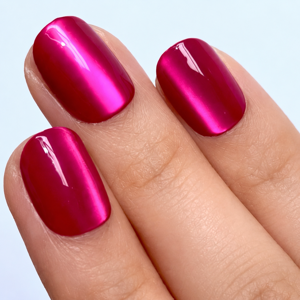 Hot Kiss Natural Extra Short Press-On Nails — Metallic Berry