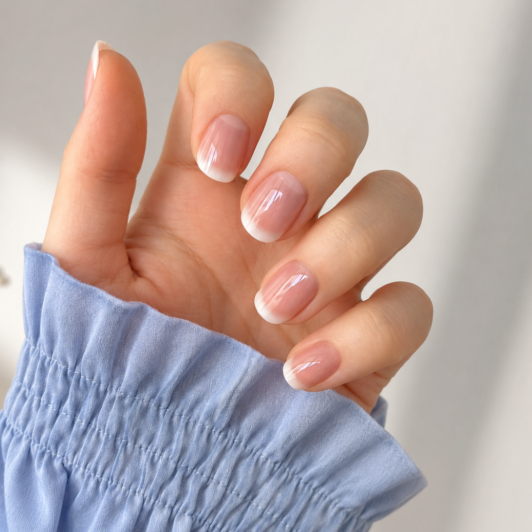 Soft Whisper Natural Extra Short Press-On Nails — Nude French