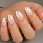 Pearl Veil Natural Short Press-On Nails — Milky Glaze