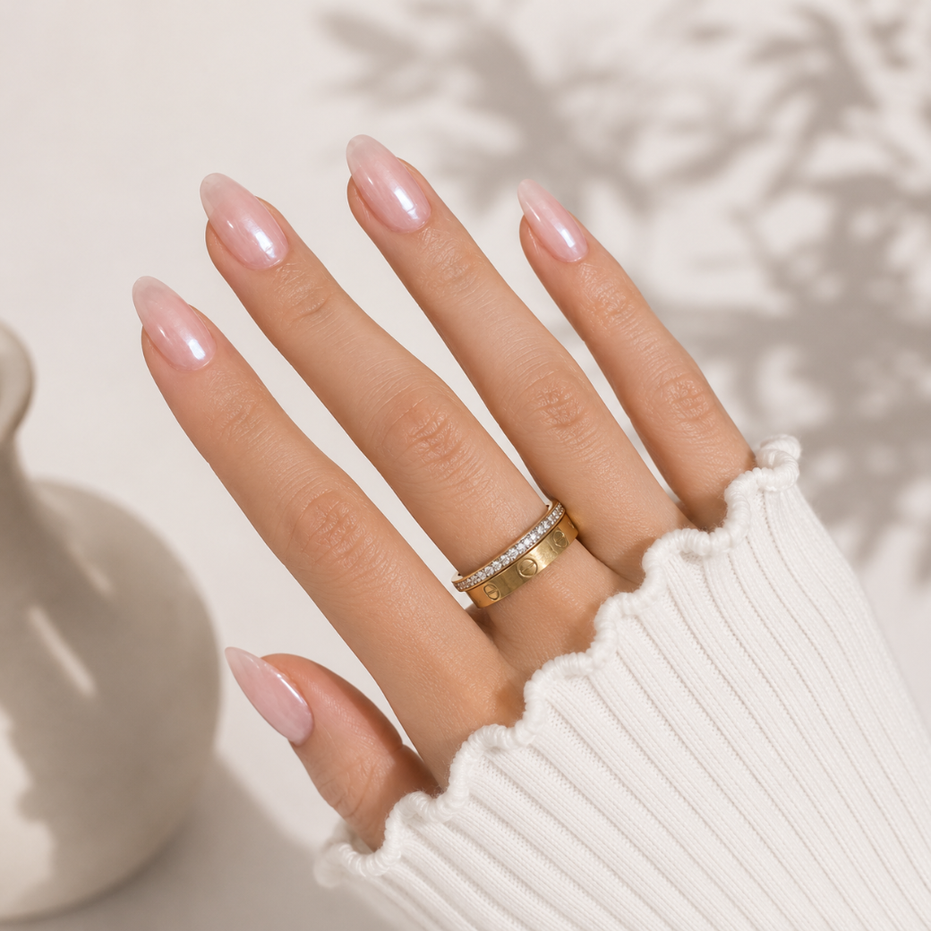 Rosé Glow Almond Medium Press-On Nails — Glazed Pink