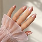 Pink Pearl Oval Short Press-On Nails — Glossy Chrome