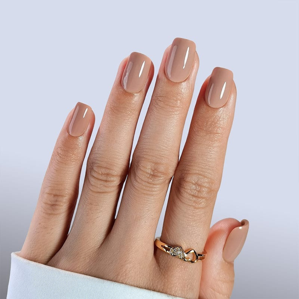 Cappuccino Luxe Square Short Press-On Nails — Glossy Nude