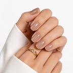 Cappuccino Luxe Square Short Press-On Nails — Glossy Nude
