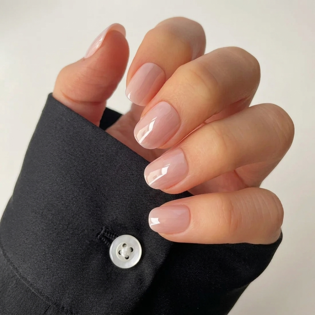 Blush Veil Natural Extra Short Press-On Nails — Glossy Sheer Pink