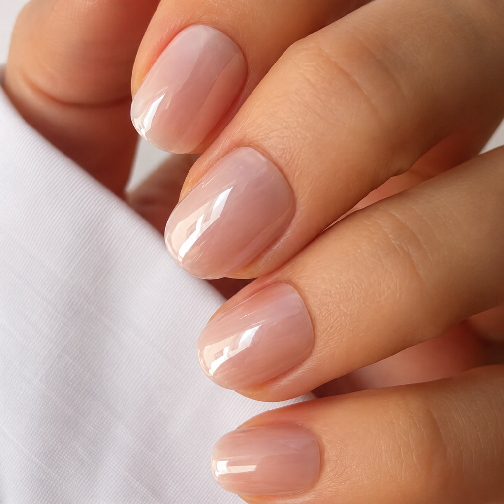 Blush Veil Natural Extra Short Press-On Nails — Glossy Sheer Pink