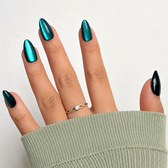 Ocean Eclipse Almond Short Press-On Nails — Turquoise Shimmer