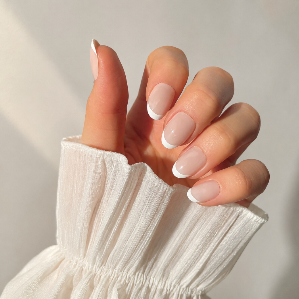 Ivory Kiss Oval Short Press-On Nails — Glossy Nude French