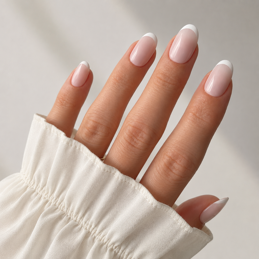Ivory Kiss Oval Short Press-On Nails — Glossy Nude French
