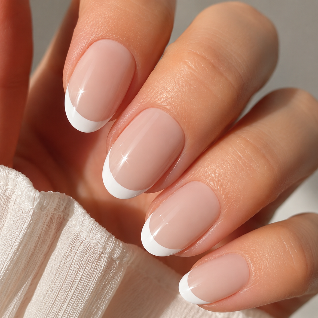 Ivory Kiss Oval Short Press-On Nails — Glossy Nude French