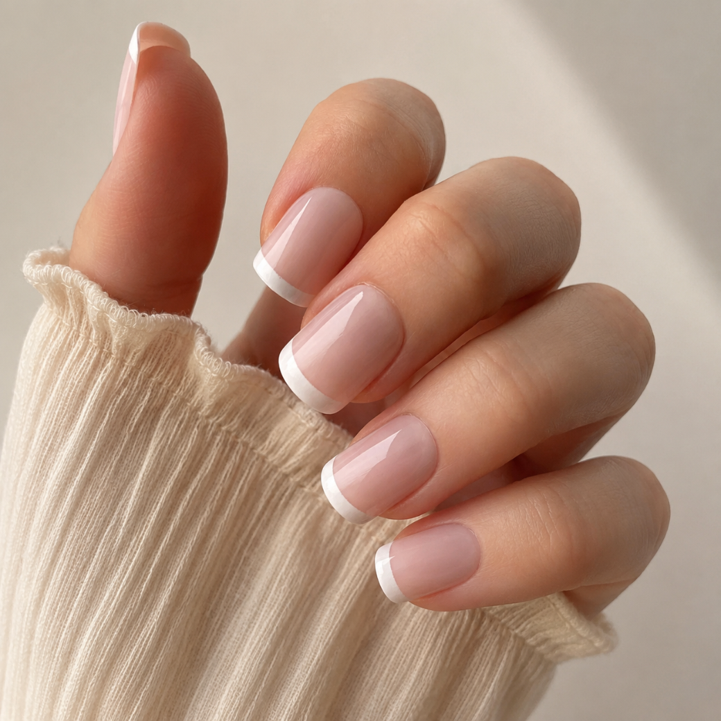 French Affair Square Short Press-On Nails — Glossy Nude