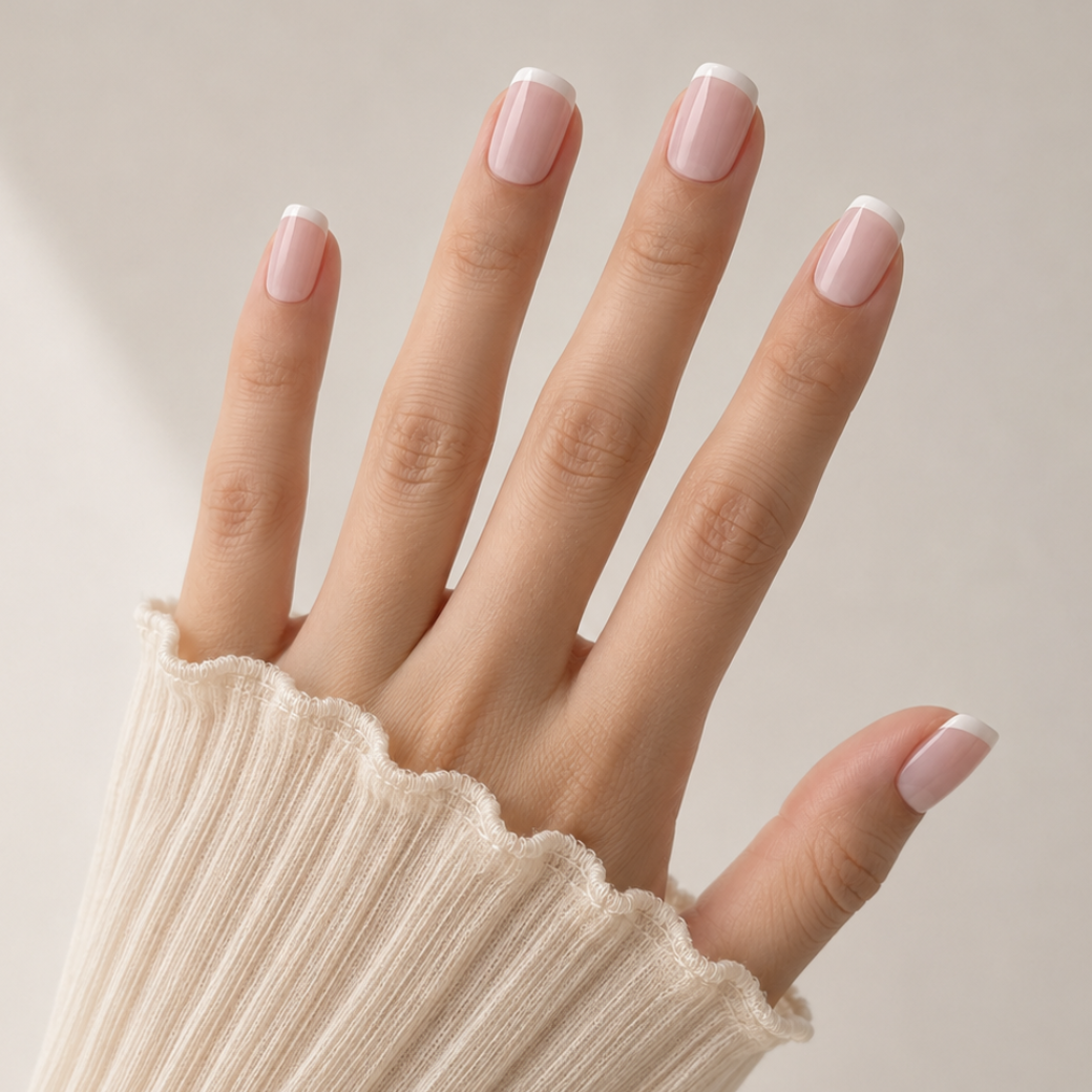 French Affair Square Short Press-On Nails — Glossy Nude