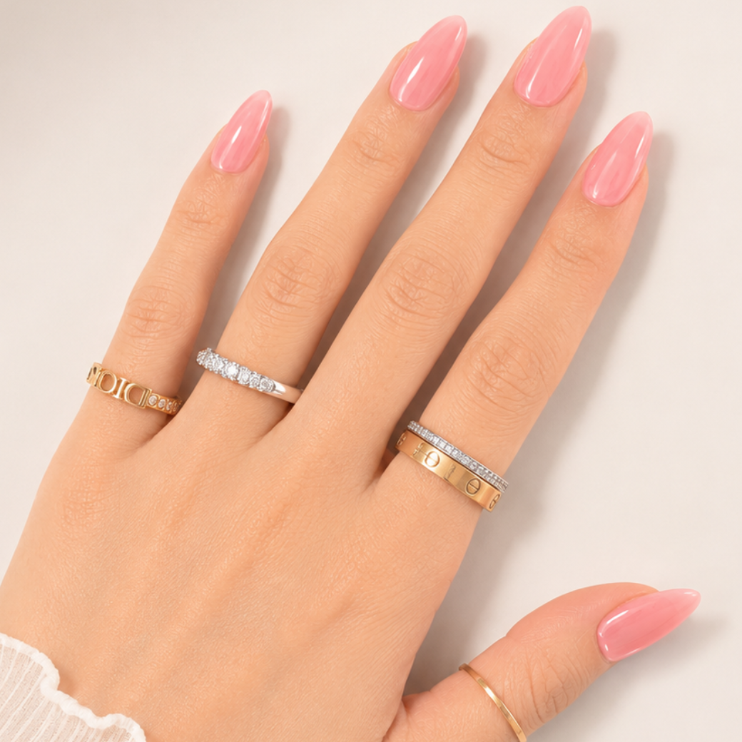 Peach Blossom Almond Medium Press-On Nails — Glossy Pink