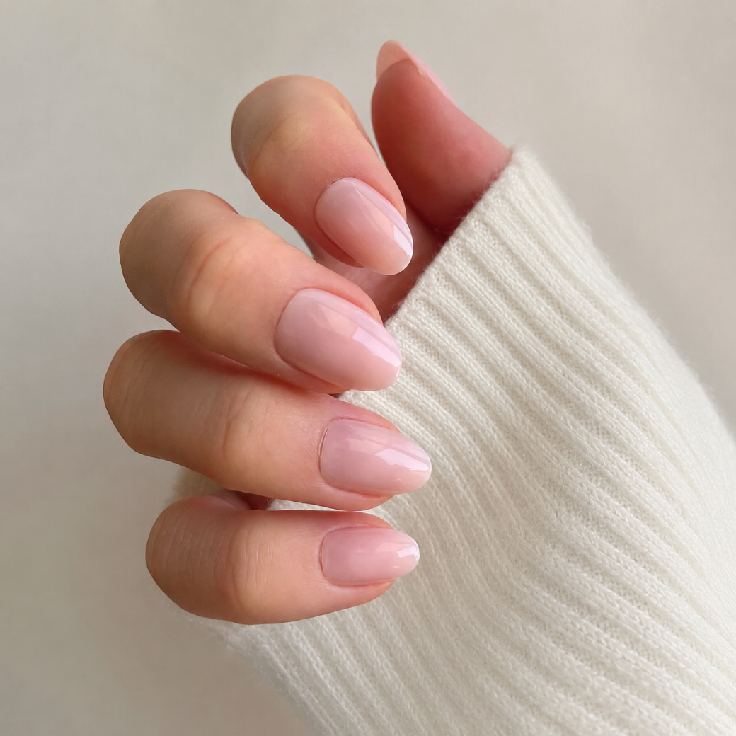 Soft Bloom Oval Short Press-On Nails — Glossy Pink