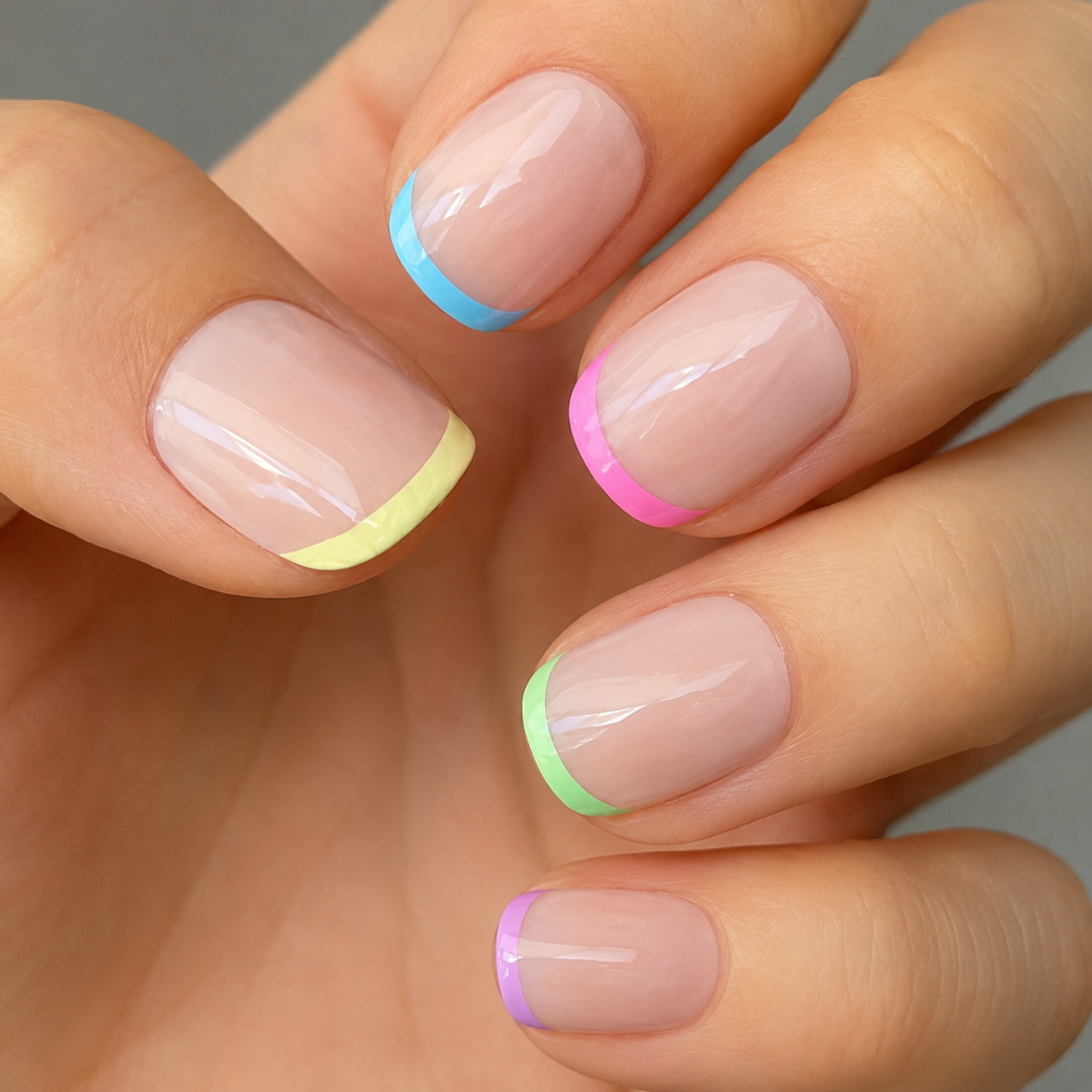 Candy Pop Natural Extra Short Press-On Nails — Pastel French