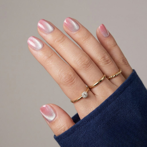 Blushing Pearl Extra Short Natural Press-On Nails — Cat-Eye Ombre