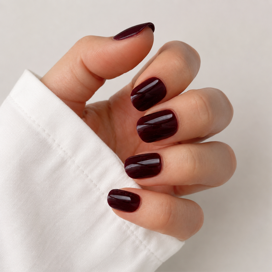 Midnight Merlot Natural Extra Short Press-On Nails — Glossy Deep Plum