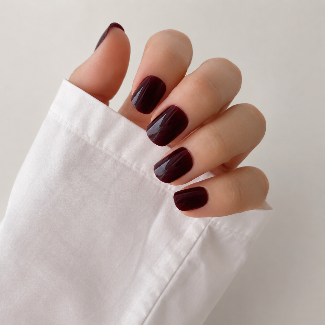 Midnight Merlot Natural Extra Short Press-On Nails — Glossy Deep Plum