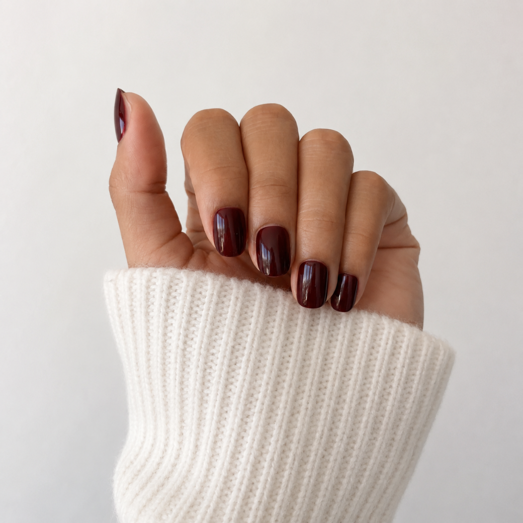 Midnight Merlot Natural Extra Short Press-On Nails — Glossy Deep Plum
