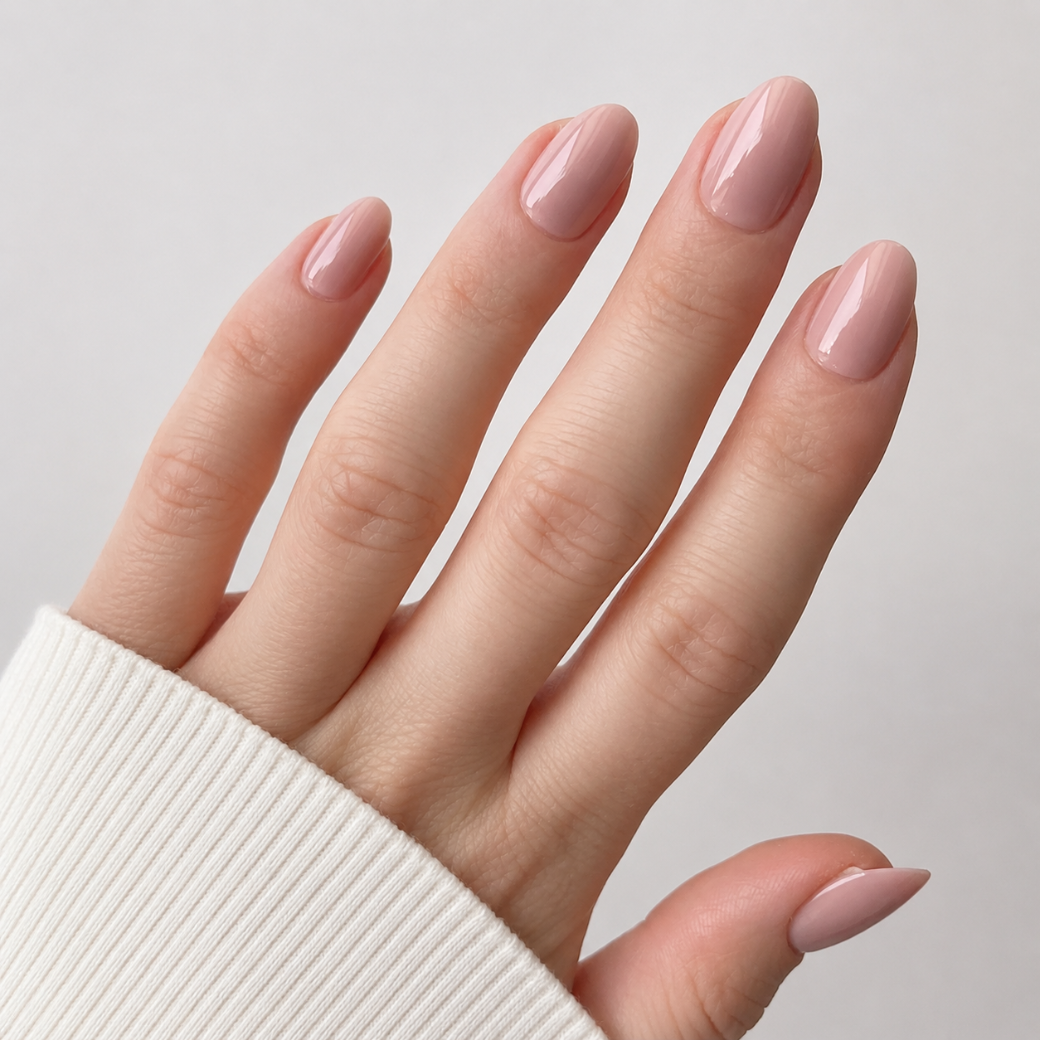 Honey Silk Oval Short Press-On Nails — Beige Nude