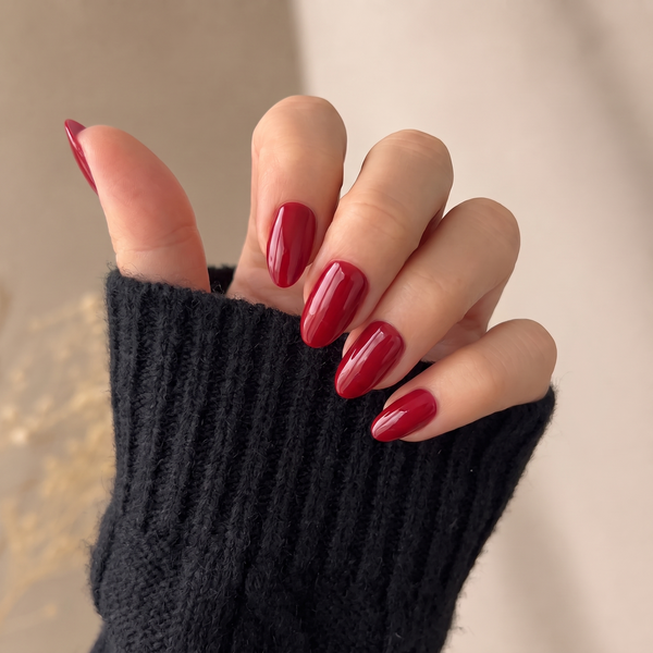Sour Cherry press-on nails — worn lifestyle hero