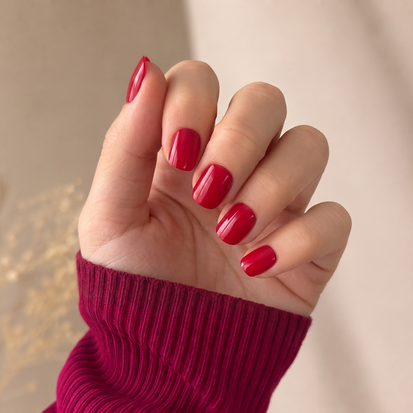 Red Flag press-on nails — worn lifestyle hero