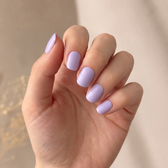 Lavender Haze press-on nails — worn lifestyle hero