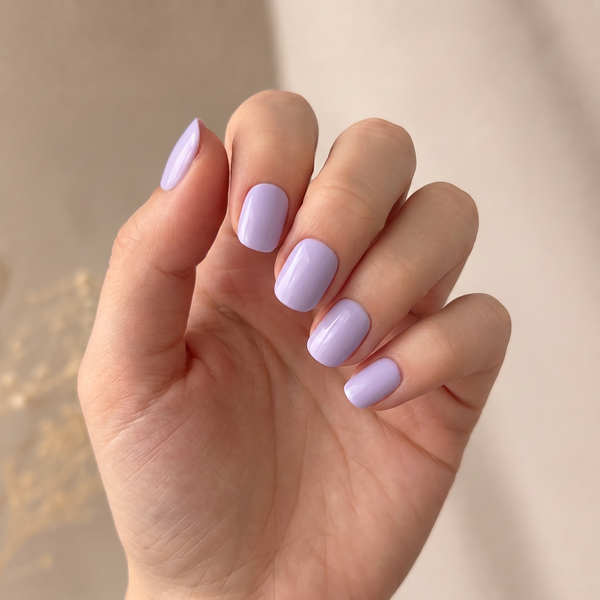Lavender Haze press-on nails — worn lifestyle hero