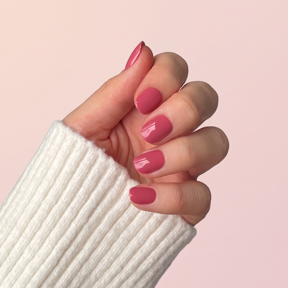 Terracotta press-on nails — worn lifestyle hero