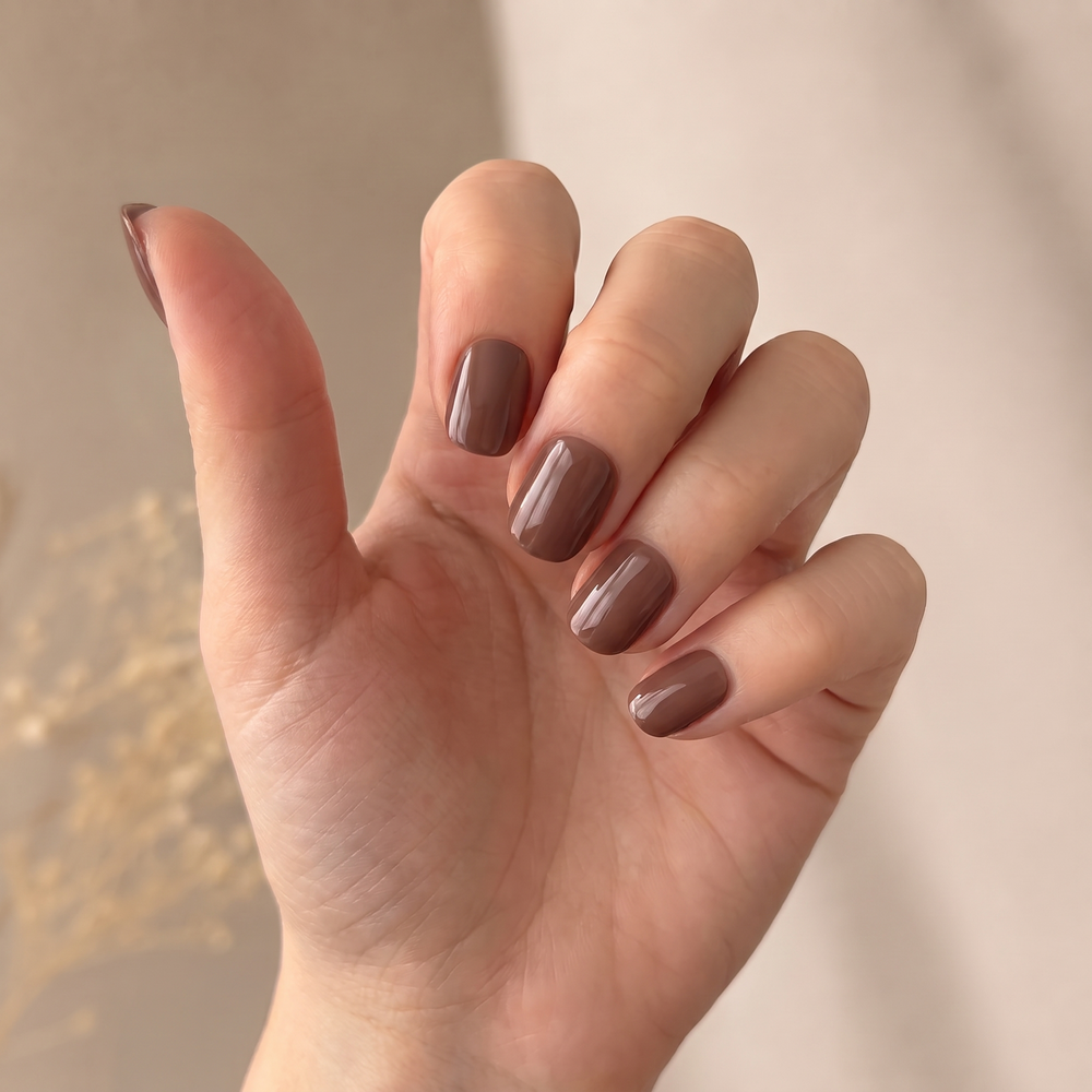 Chocoholic press-on nails — worn lifestyle hero