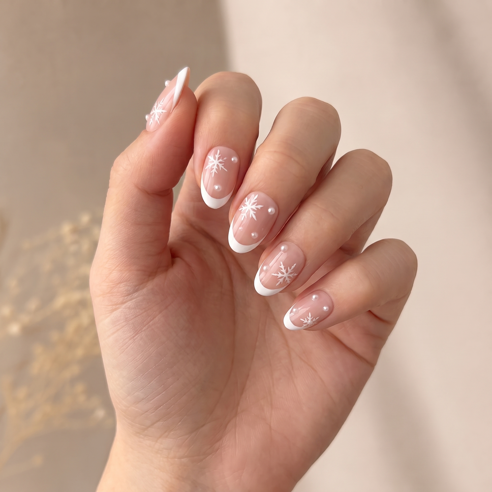 Snowfall press-on nails — worn lifestyle hero