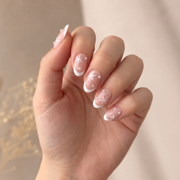 Snowfall press-on nails — worn lifestyle hero