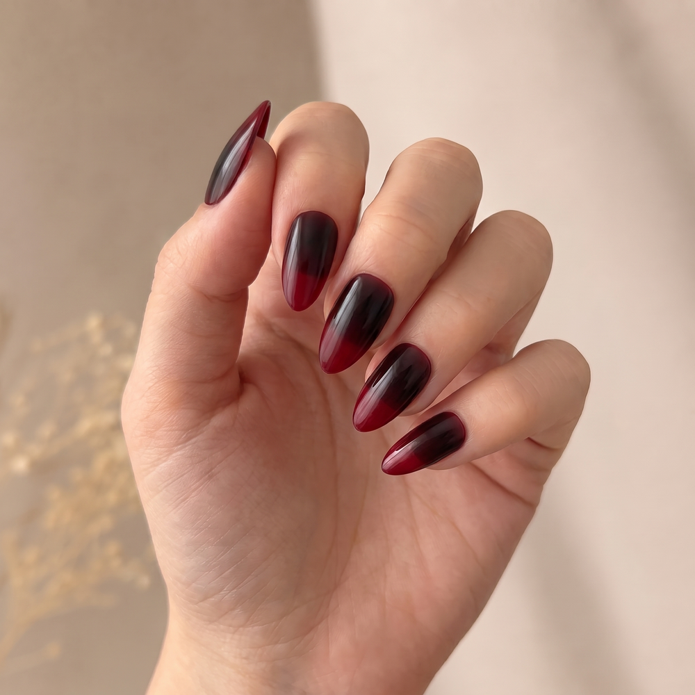 Midnight Vamp press-on nails — worn lifestyle hero