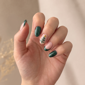 Velvet Pine press-on nails — worn lifestyle hero